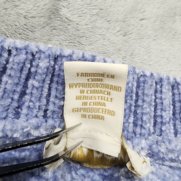 Cynthia Rowley Sweater Womens XL Blue White Fuzzy Chenille Knit Weekend Casual - Picture 5 of 9